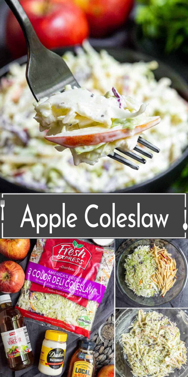 pinterest image of how to make Apple coleslaw and ingredients