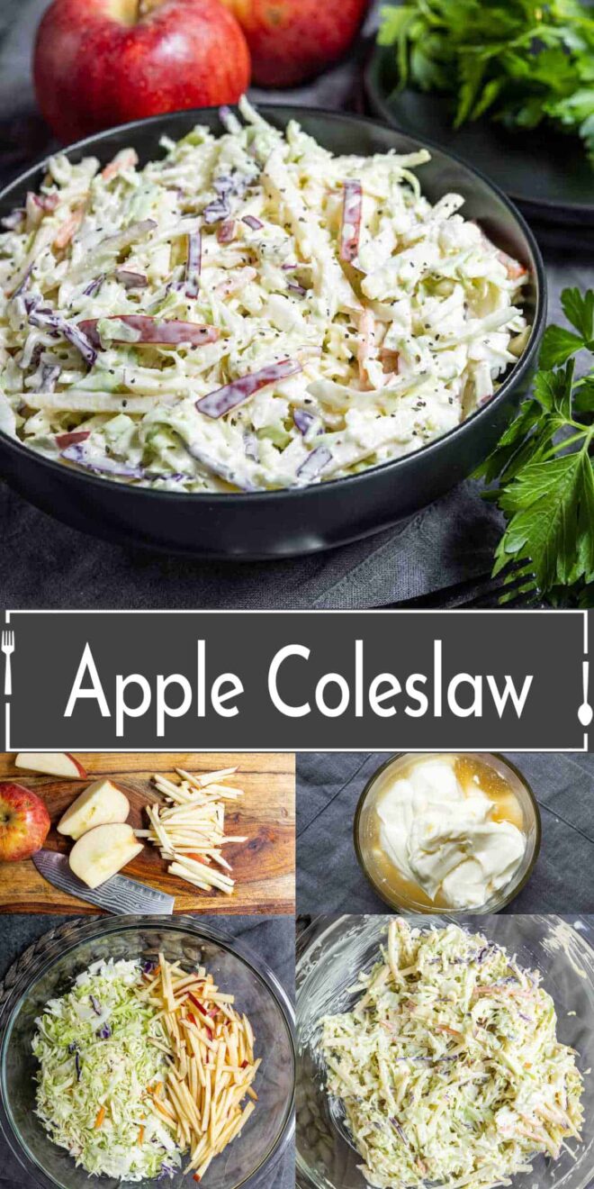 pinterest image of the steps to make Apple coleslaw