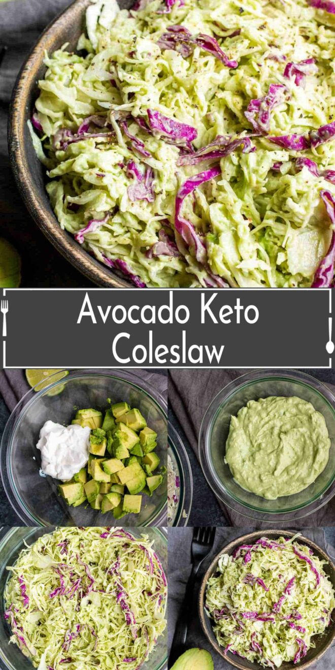 pinterest image of the steps to make Avocado Keto Coleslaw