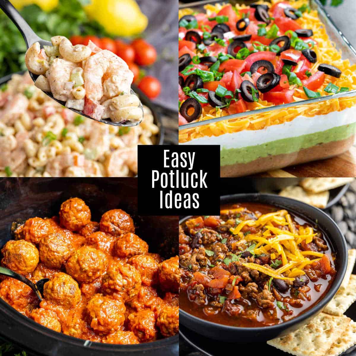 collage of easy potluck dishes
