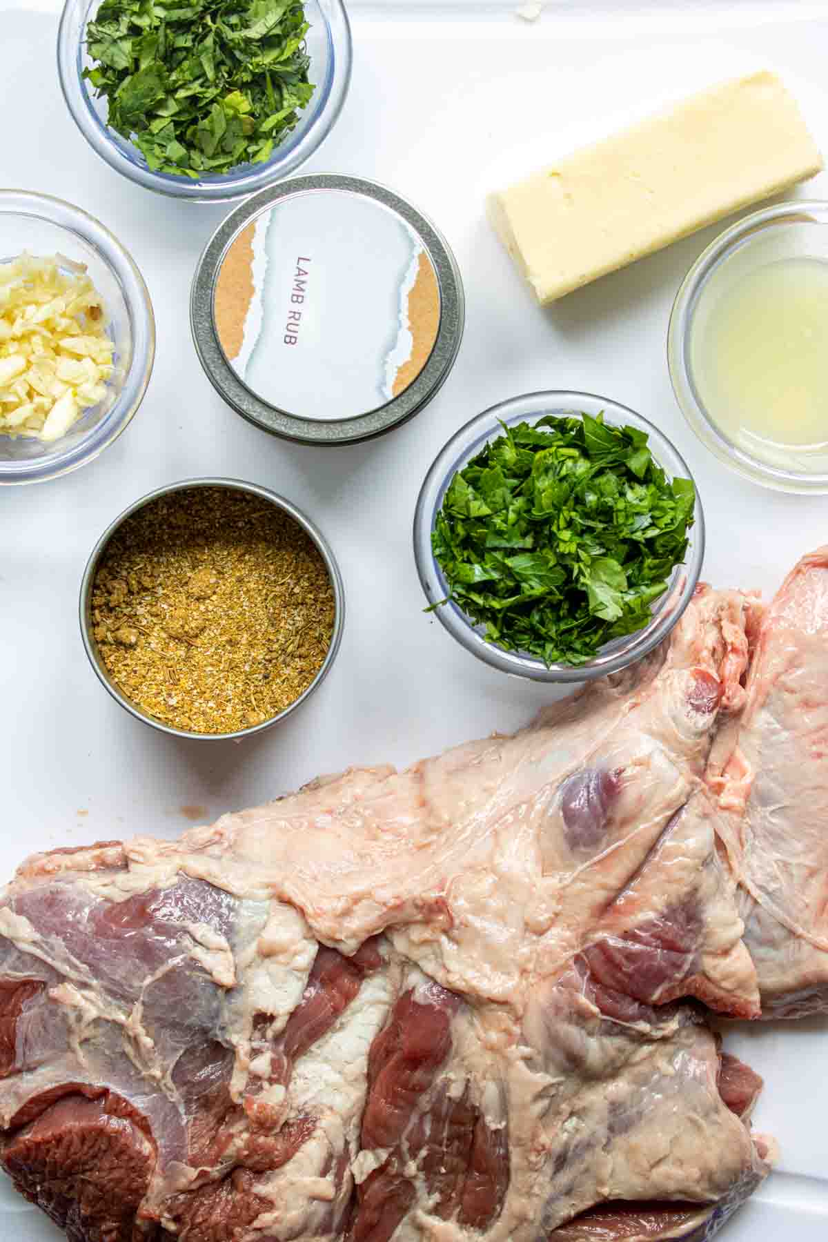 ingredients for herb crusted grilled leg of lamb