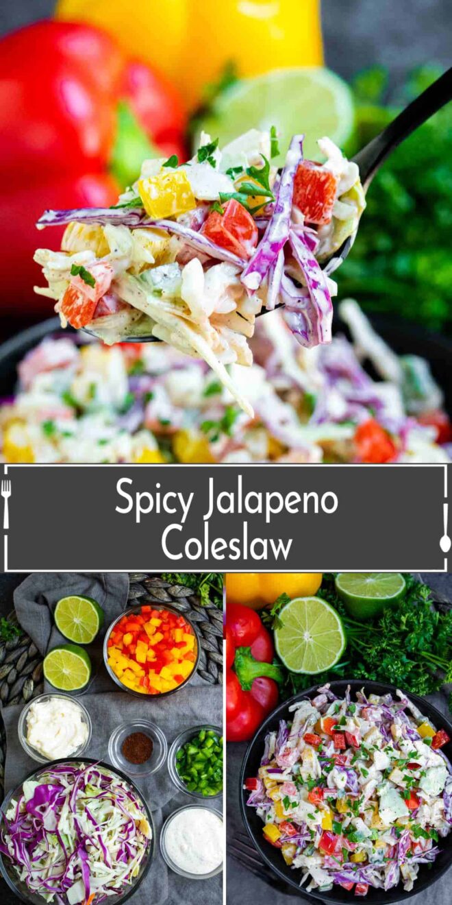 pinterest image of ingredients to make Spicy Jalapeno Coleslaw