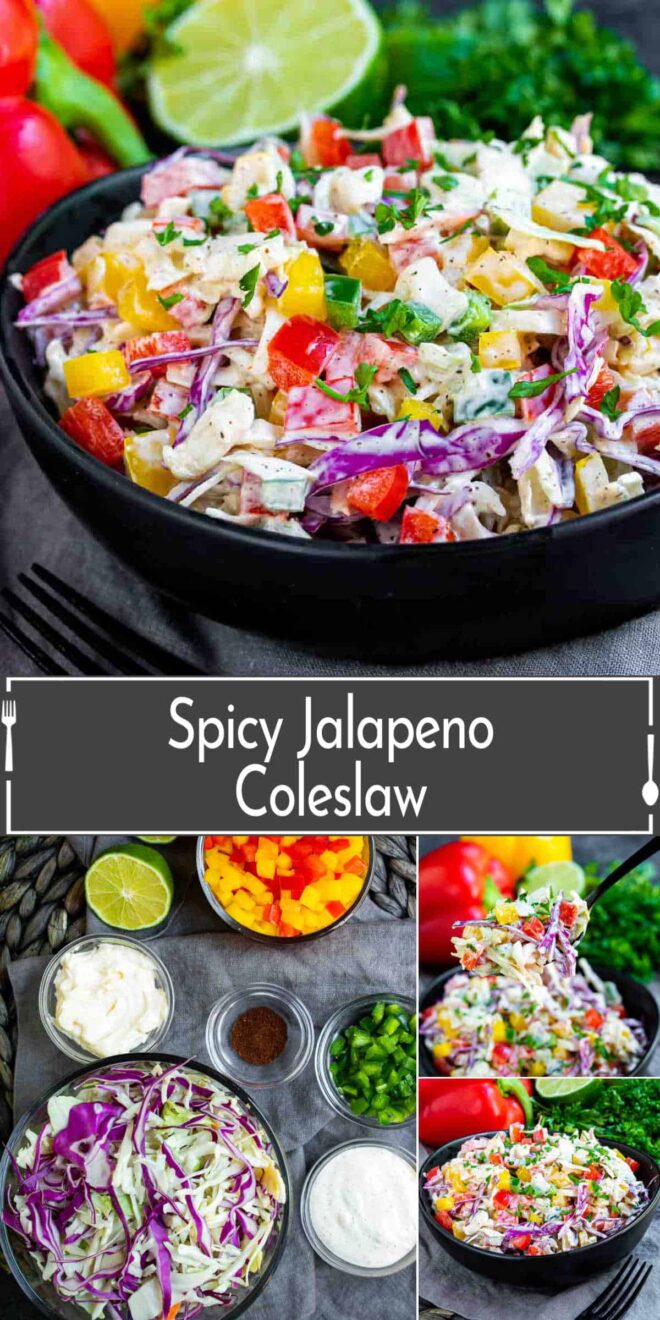 pinterest image of how to make Spicy Jalapeno Coleslaw
