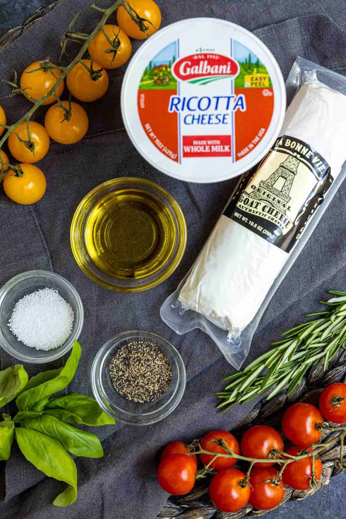 ingedients for Whipped Ricotta and Tomato Dip