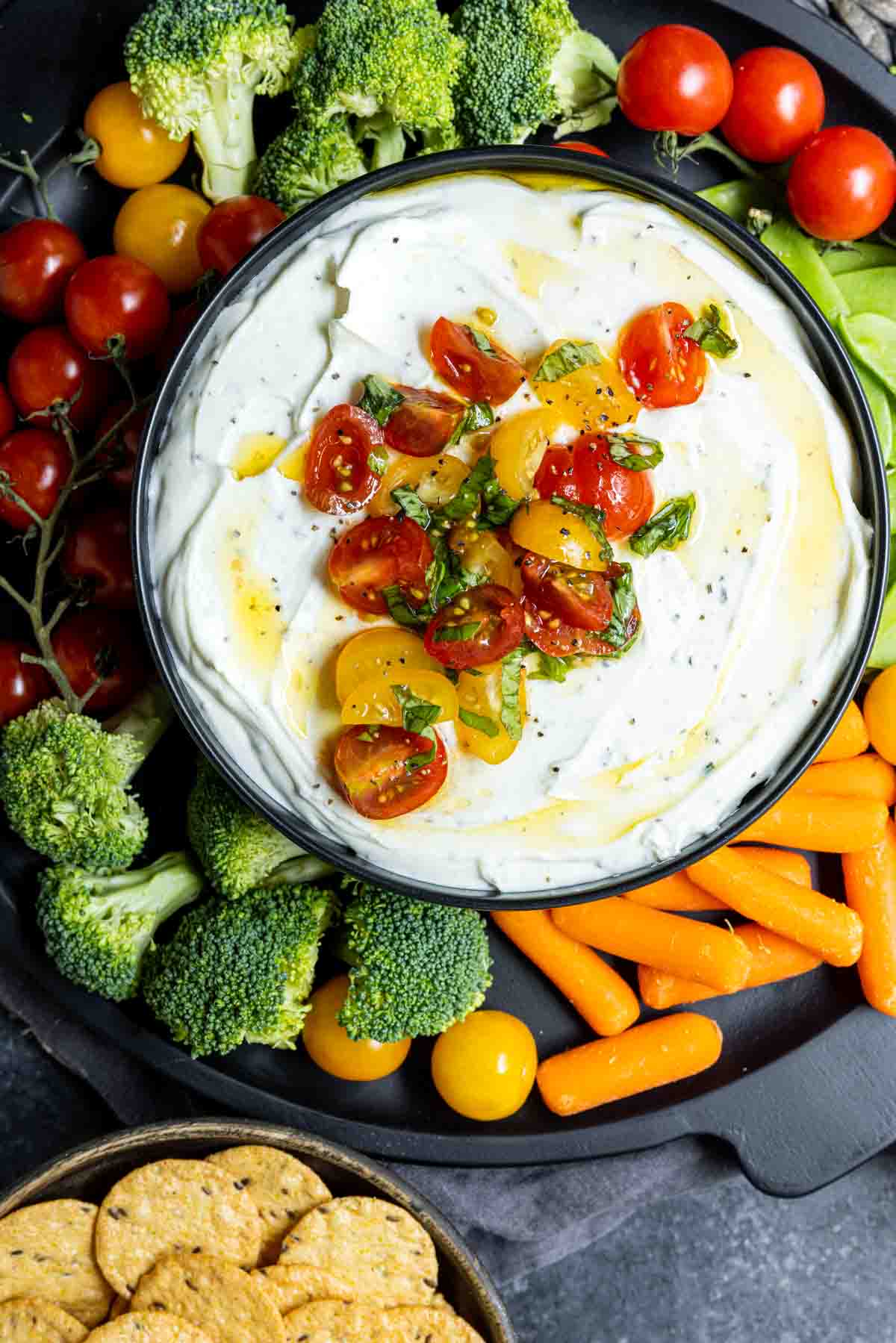 vegetable platter with Whipped Ricotta and Tomato Dip