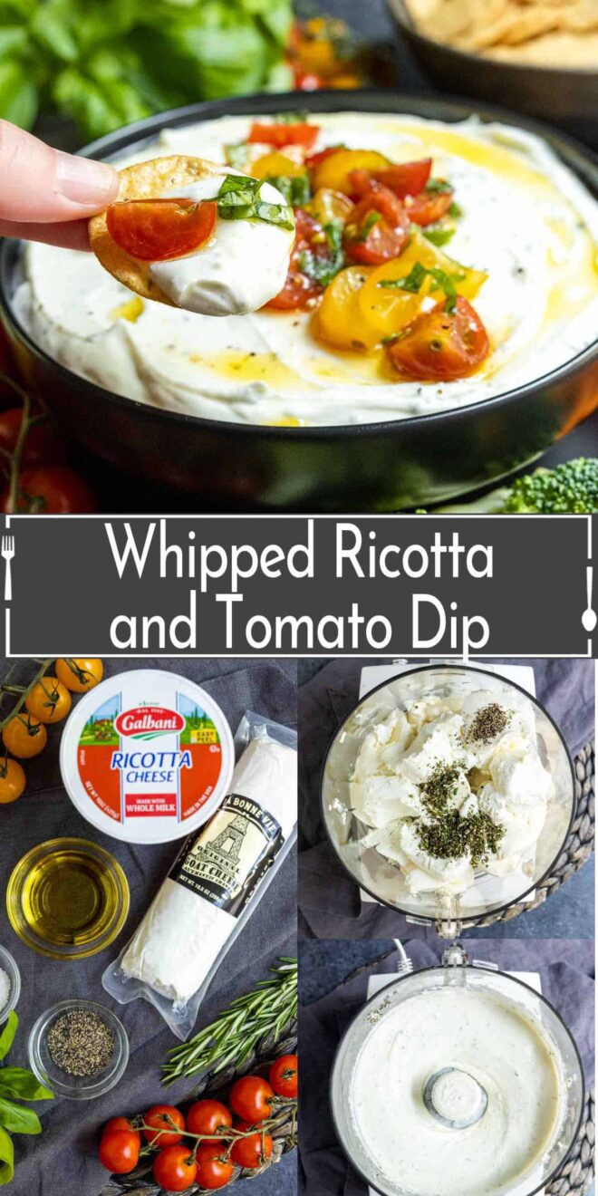 pinterest image of how to make Whipped Ricotta and Tomato Dip