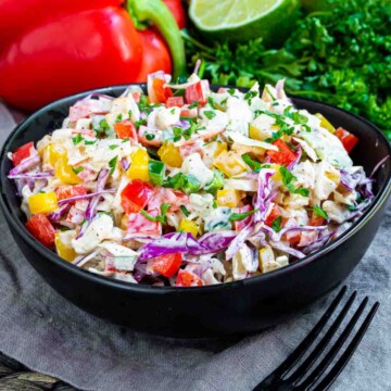 black bowl of Spicy Jalapeno Coleslaw