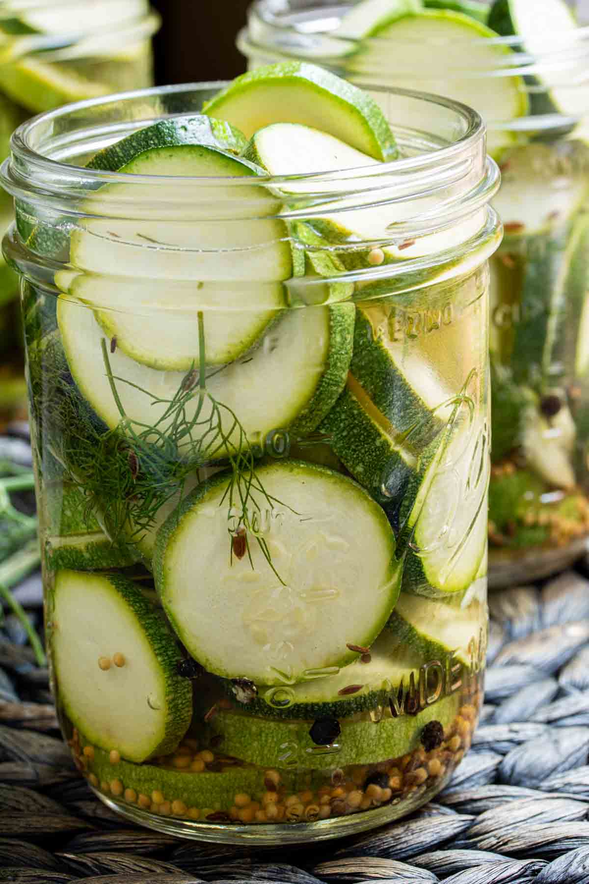 mason jar of Quick Pickled Zucchini