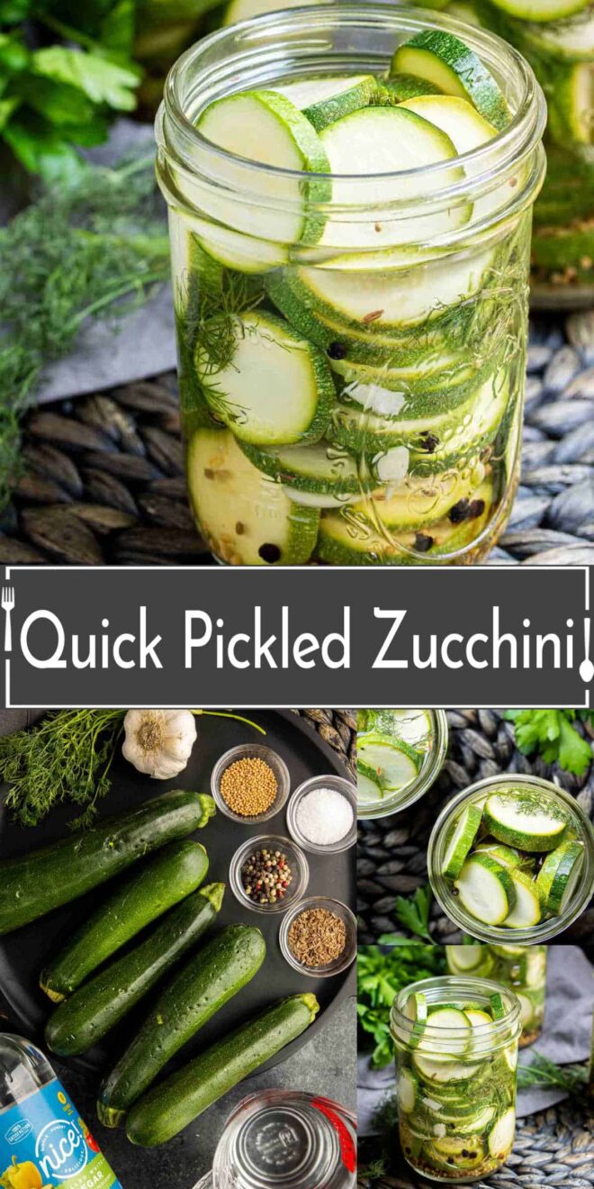 pinterest image of Quick Pickled Zucchini ingredients