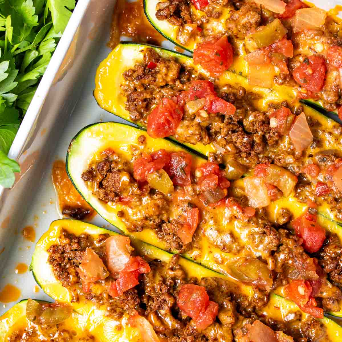 Rotel topped Taco Zucchini Boats