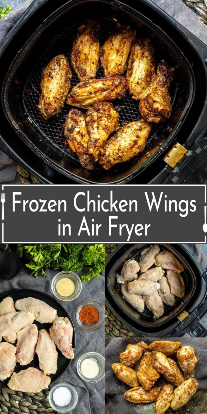 pinterest image of Frozen Chicken Wings in the Air Fryer with ingredients