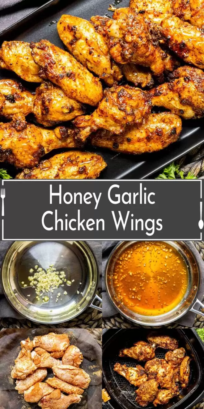pinterest image of how to make Honey garlic chicken wings