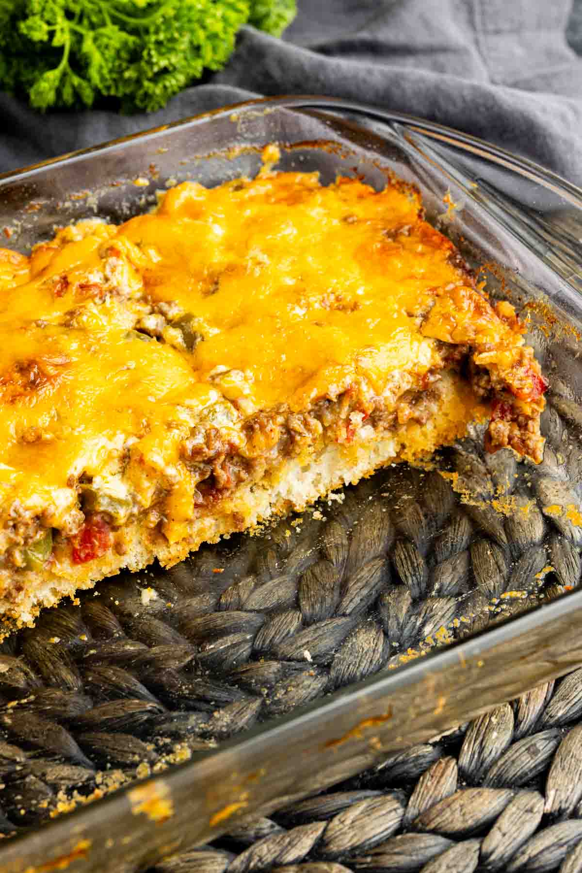 A John Wayne Casserole dish filled with meat and cheese.