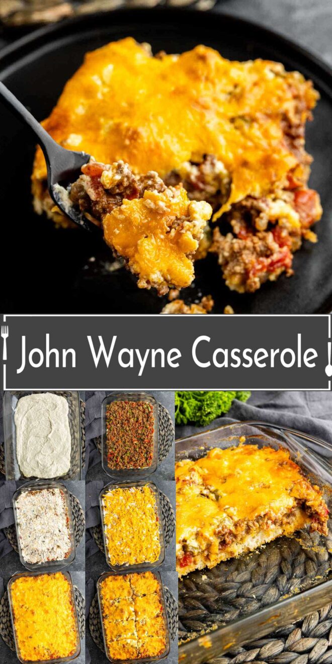 pinterest collage of the steps to make John wayne casserole
