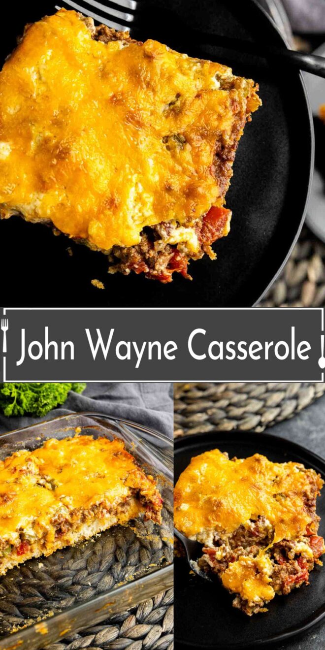 pinterest image of John wayne casserole on a plate.