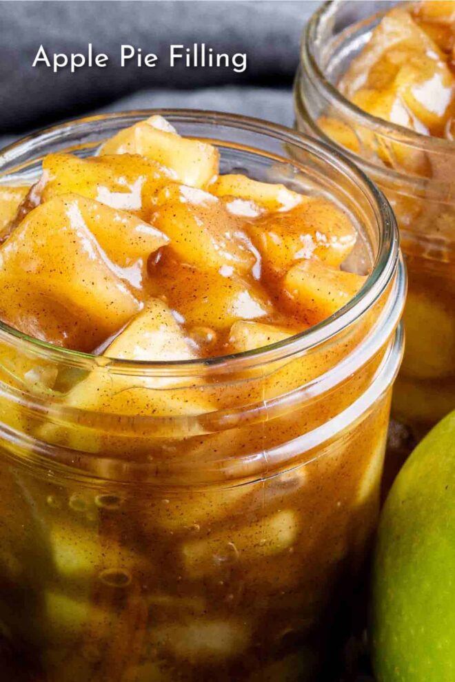 pinterest image apple pie filling in a jar