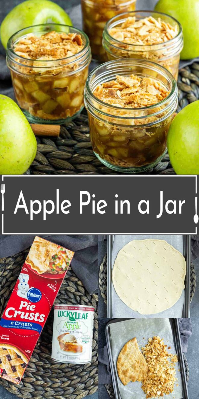 pinterest image of how to make Apple pie in a jar.