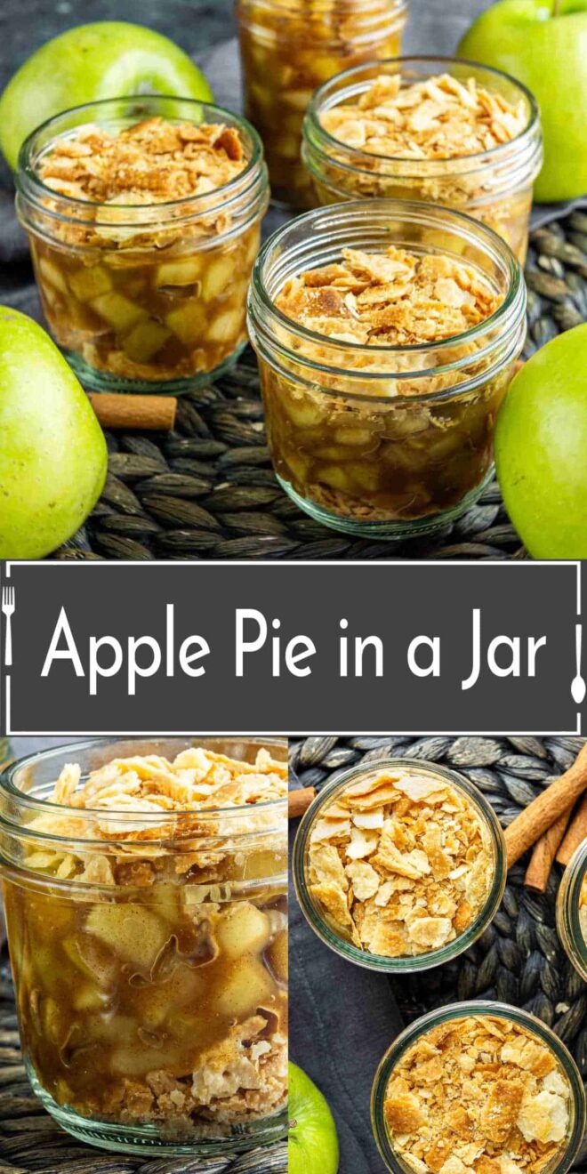 pinterest image of Apple pie in a jar.