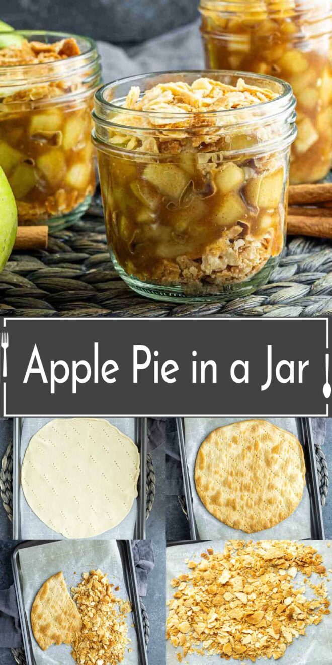 pinterest image of the steps to make Apple pie in a jar
