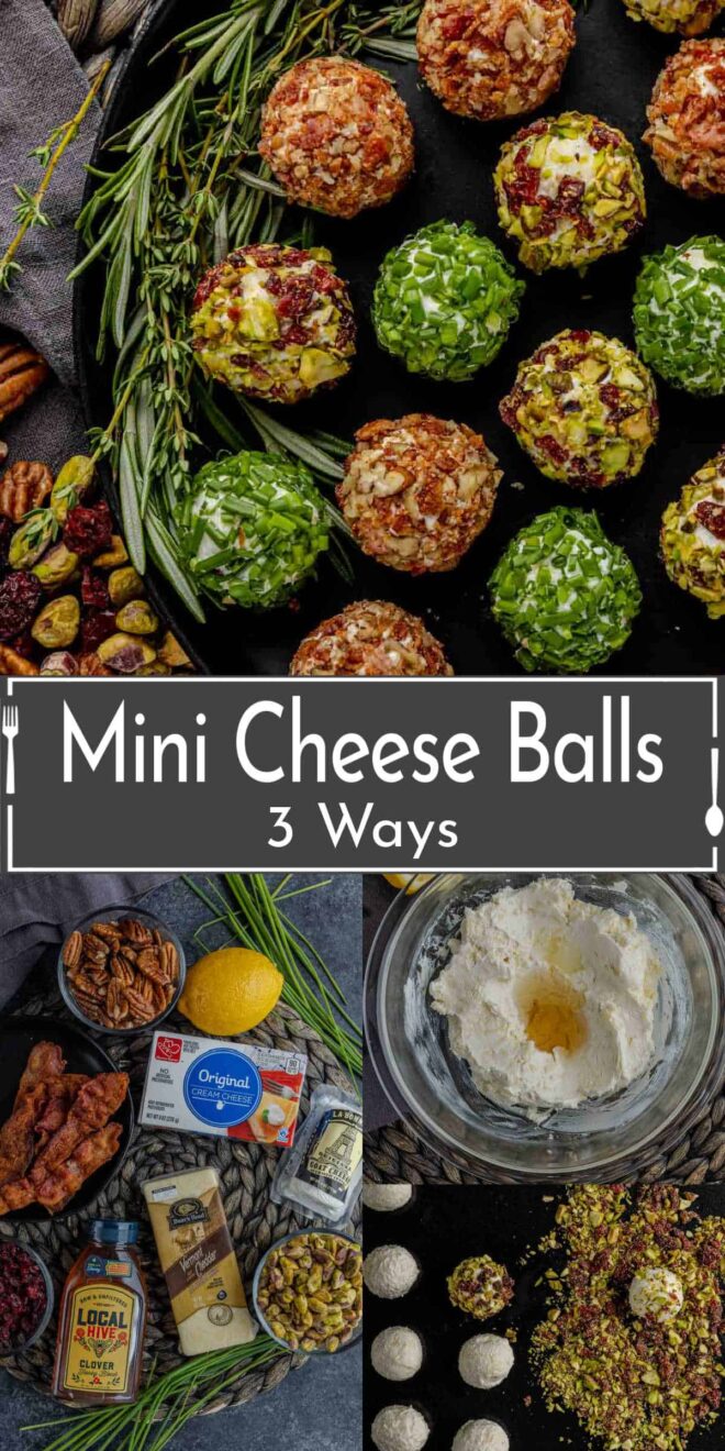 pinterest image of how to make Mini cheese balls 3 ways.