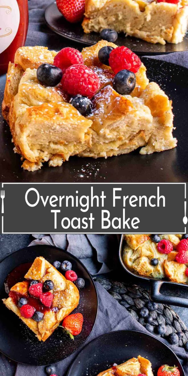 pinterest image of Overnight french toast bake.
