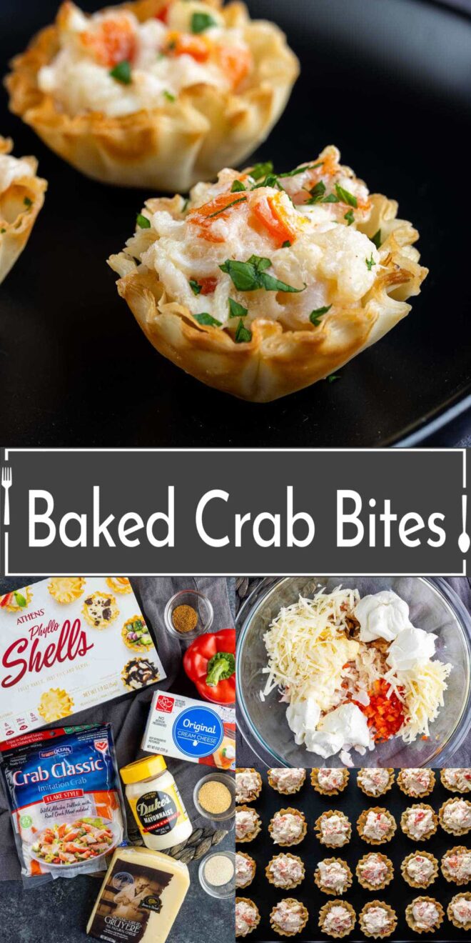 Baked crab bites with cheese and other ingredients.