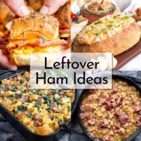 A collage of leftover ham recipes.