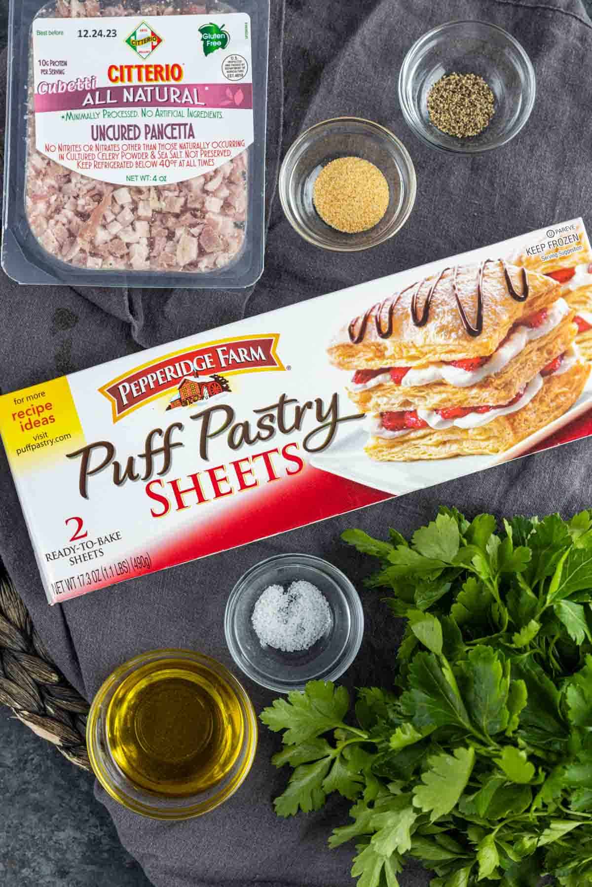 The ingredients for puff pastry sheets are on a table.