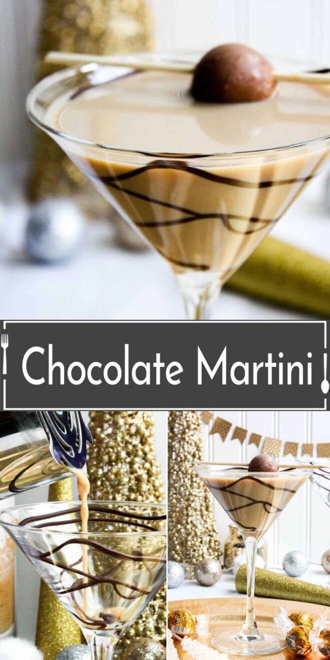 pinterest image of Chocolate martini in a martini glass.