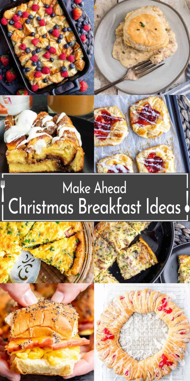pinterest collage of Make ahead christmas breakfast ideas.