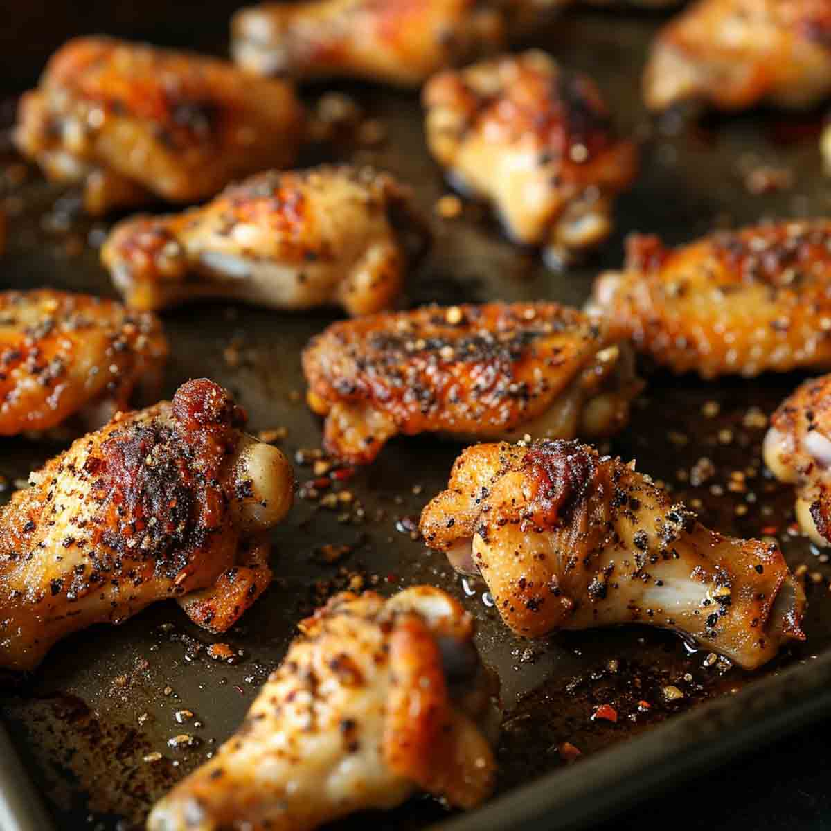 Old Bay Wings on a baking sheet.