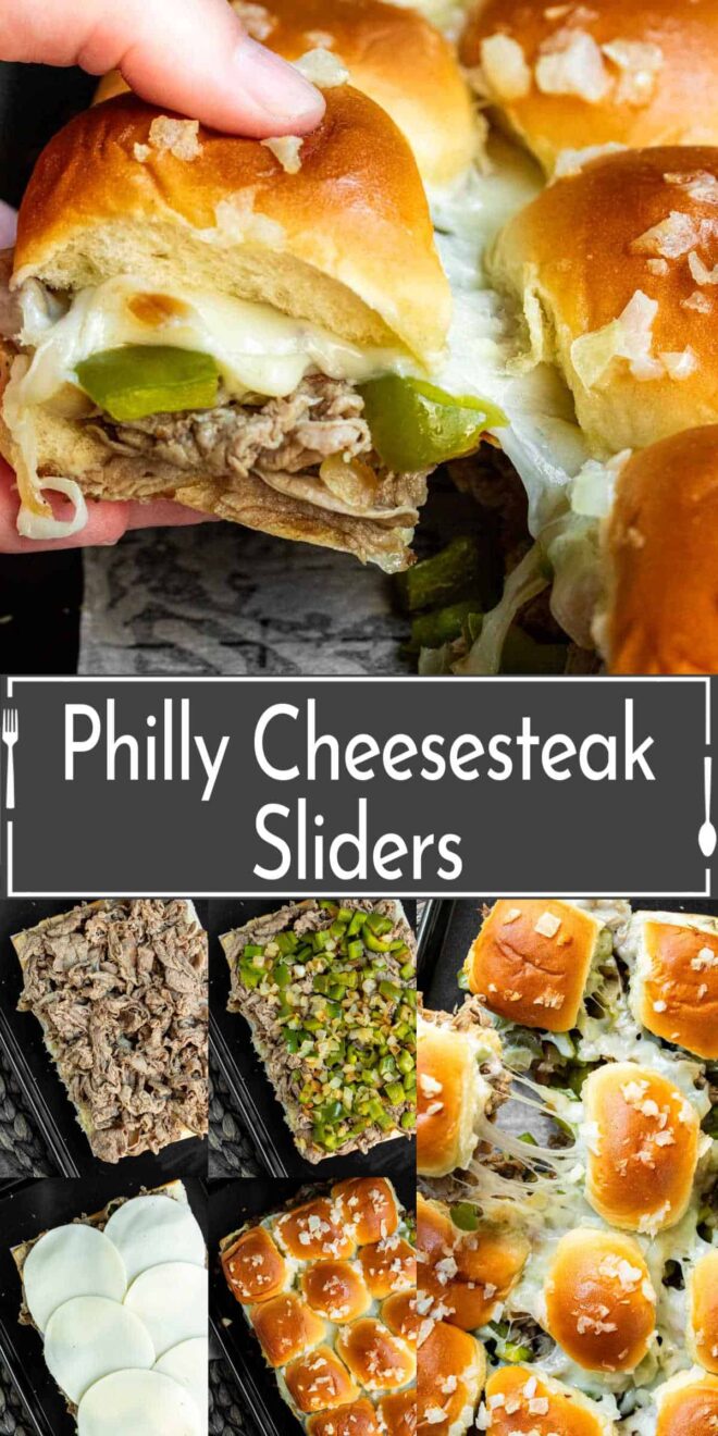 pinterest collage of how to make Philly Cheesesteak Sliders
