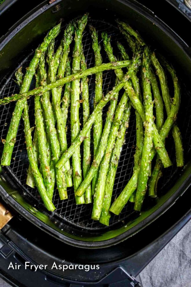 pinterest picture of Air Fryer Asparagus cooked in an air fryer.