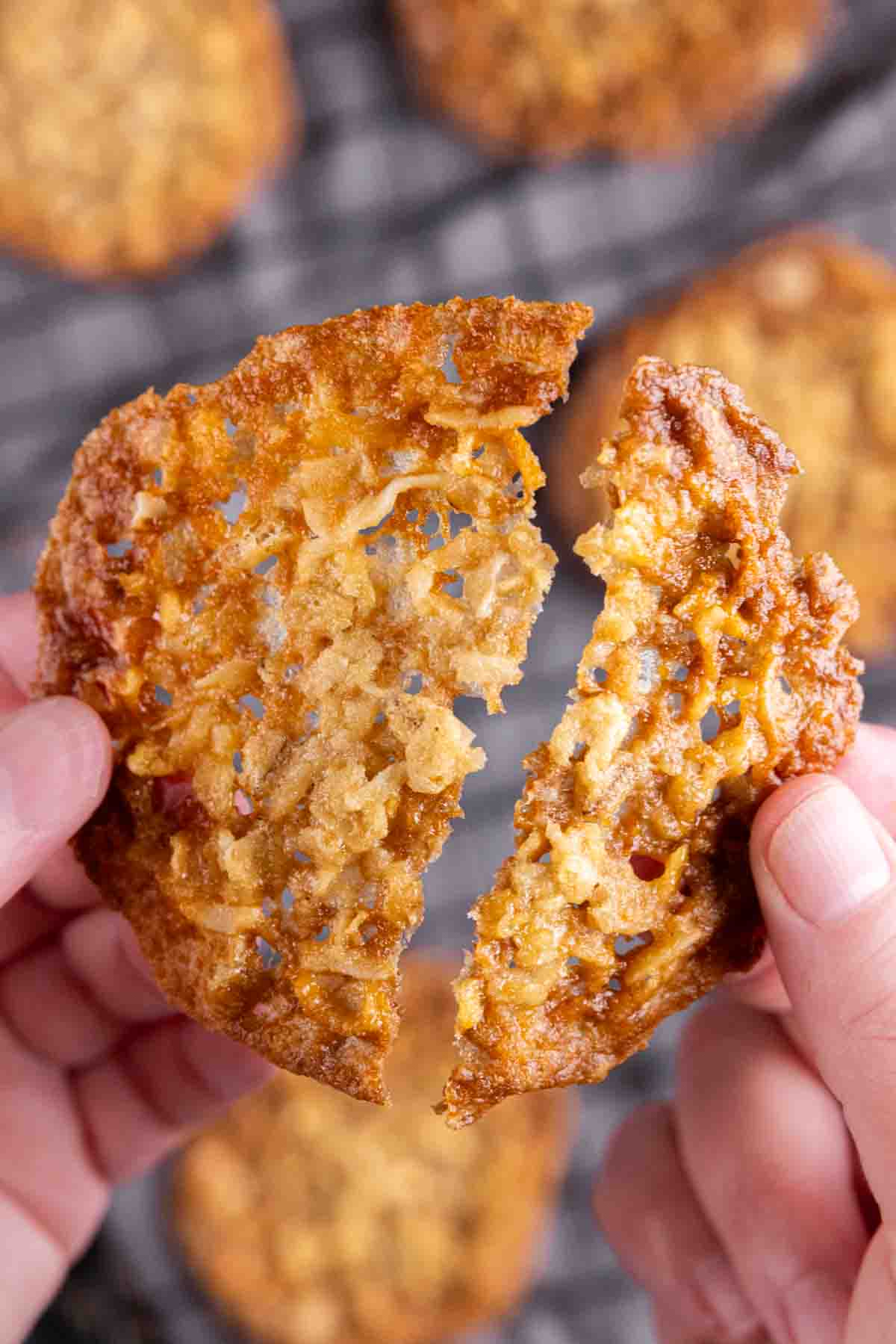 A person is holding a Crispy Coconut Cookies